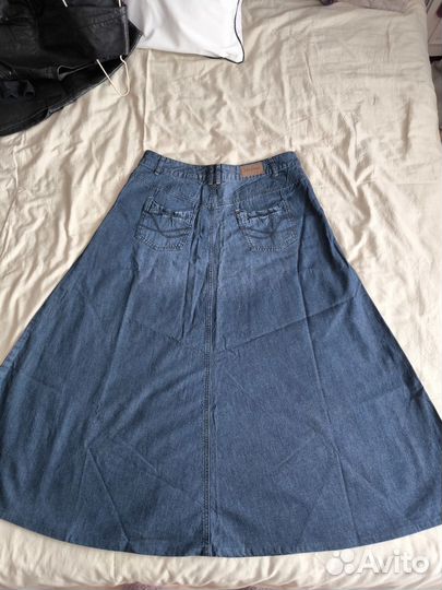 Джинсовая юбка миди 48 р
