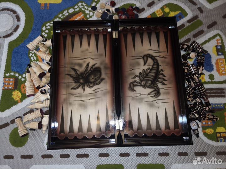 Шахматы-шашки-нарды-Ручной работы - Паук-Скорпион