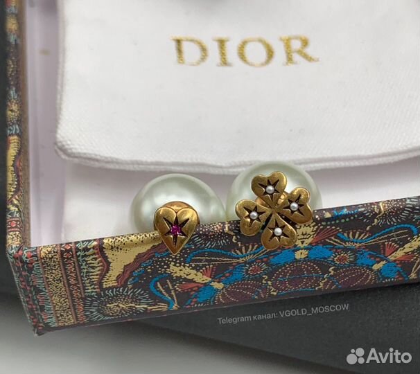 Серьги пусеты Dior Tribales Lucky Charms премиум