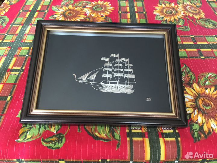 Картина Парусник. Серебряная нить 925 проба
