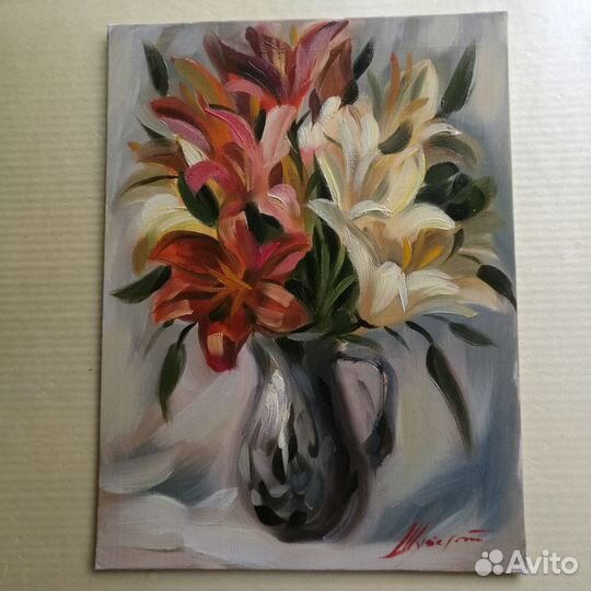 Шуберт А.Н. лилии. 2000-Е. холст на карт. масло 40