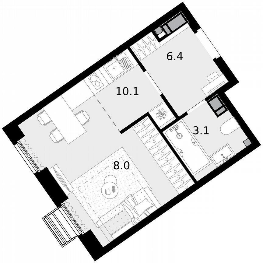 Квартира-студия, 27,6 м², 13/22 эт.