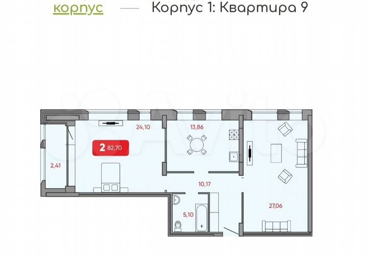 2-к. квартира, 82,7 м², 2/8 эт.