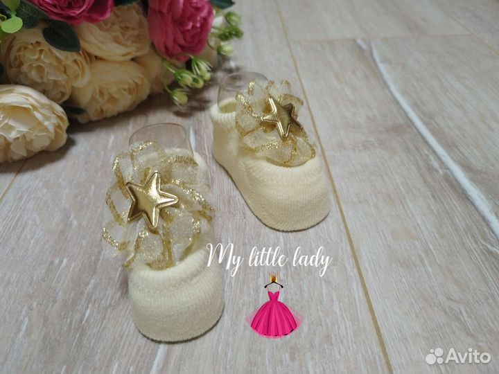 Комплект пинетки и повязка корона новые