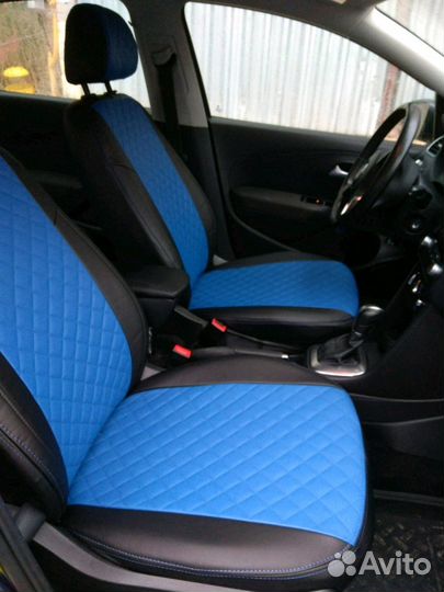 Авточехлы Экокожа черно-синий Ромб