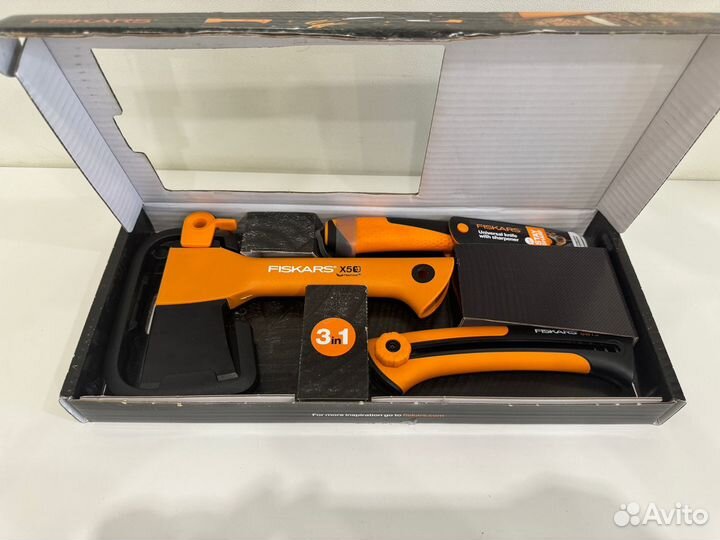 Новый тур набор Fiskars (топор, нож, пила)