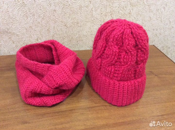 Комплект шапка и снуд вязанные новый