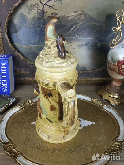 Винтажная керамическая пивная кружка с крышкой