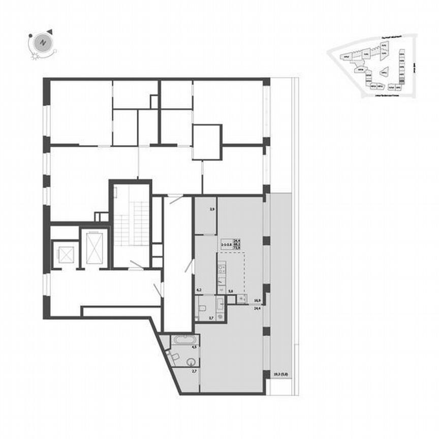 1-к. квартира, 73,9 м², 9/9 эт.