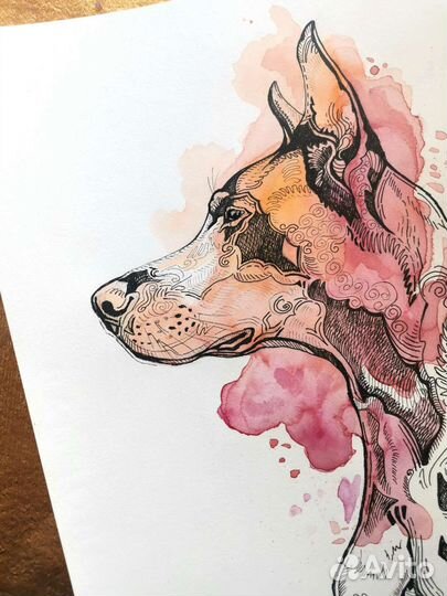 Акварель. Портрет собаки