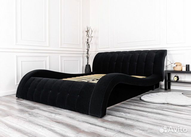 Кровать черный велюр двухспальная