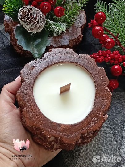 Подсвечник из гипса Пенёк/дерево