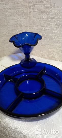 Менажница и креманка синее стекло