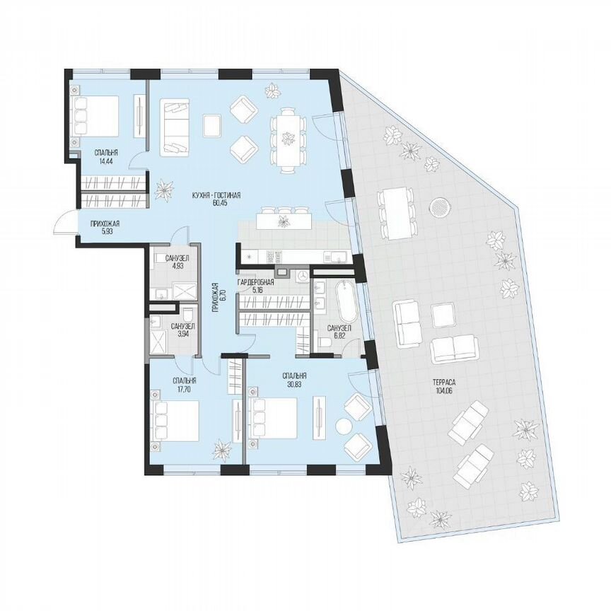 3-к. квартира, 188,1 м², 3/5 эт.