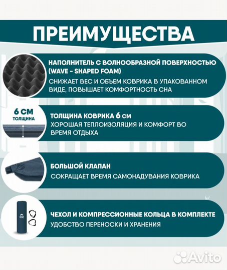Коврик туристический самонадувающийся 188/130
