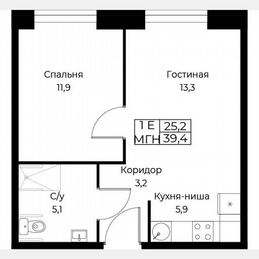 1-к. апартаменты, 39,4 м², 9/30 эт.