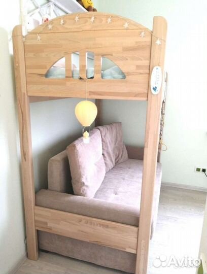 Кровать чердак массив с матрасом и лестницей