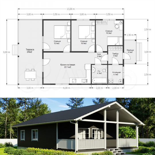 Дом 101 м² на участке 9,36 га