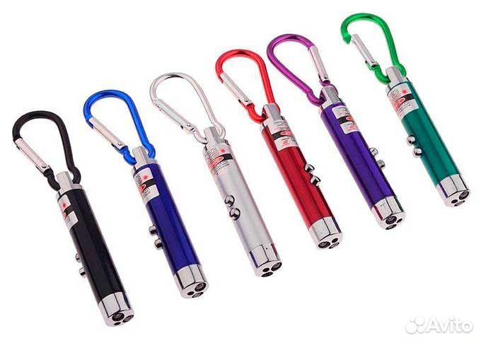 Брелок фонарик 2л (режим строб.) + лазер, карабин