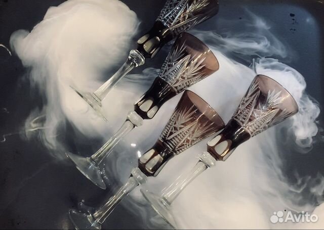 Хрустальные бокалы для коньяка СССР дымчатые