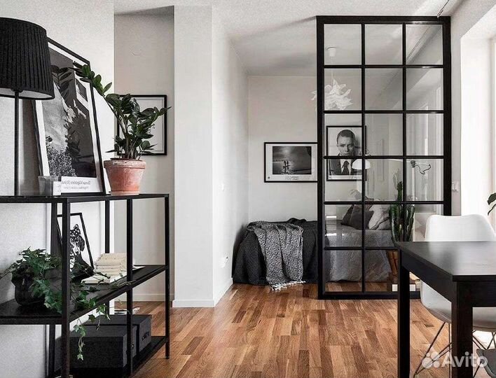 Перегородка Лофт Стекло Металлокаркас