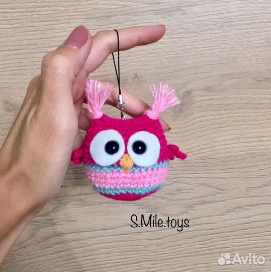 Сова вязаная мягкая игрушка/брелок. Внутри много