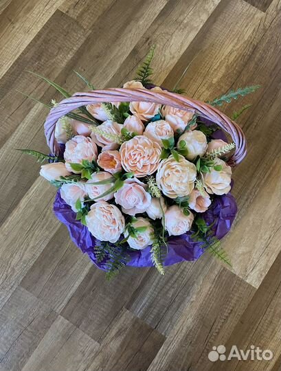 Корзина с цветами из мыла