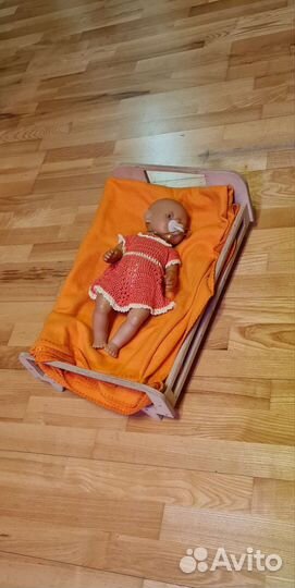 Кроватка для куклы деревянная 56х34х19 см