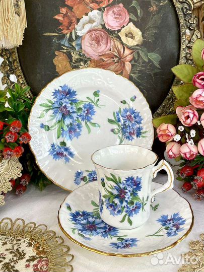 Антиквариат Royal Hammersley Голубые цветы трио