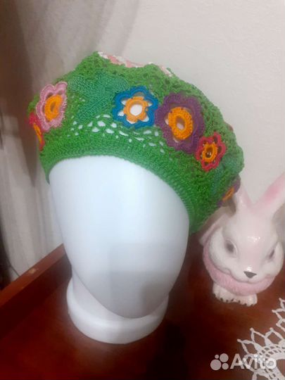 Берет женский летний вязанный ручная работа