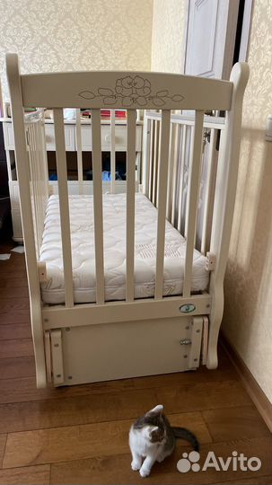 Кроватка можга Елисей с птичками, матрас