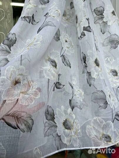 Тюль Лён батист цветы