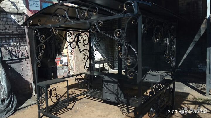 Мангал беседка с печкой и скамейкой