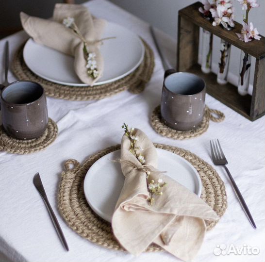 Льняные салфетки и дорожка (раннер)
