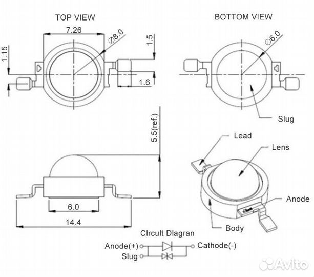Светодиод 1W - 4 цвета