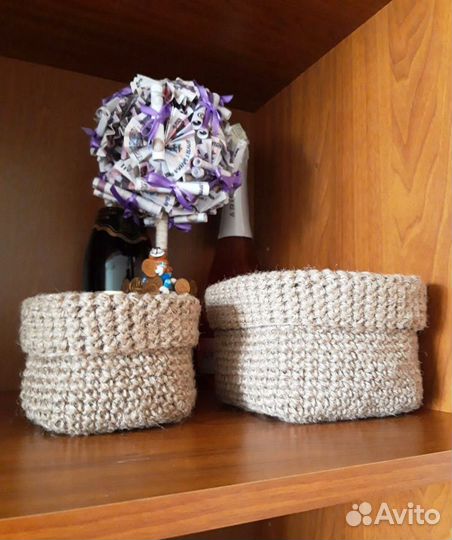 Корзины интерьерные, квадратные. Джут