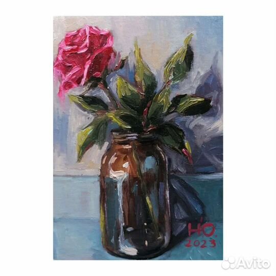 Картина маслом миниатюра розы