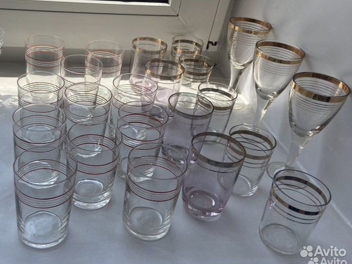 Рюмки, бокалы, стопки СССР цветное стекло/хрусталь