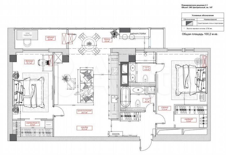 Своб. планировка, 96 м², 16/16 эт.