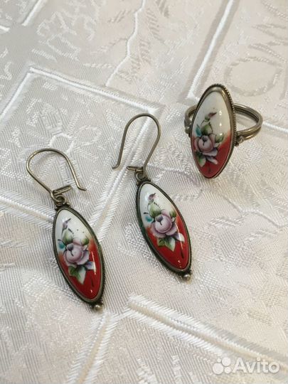 Финифть. Винтажные украшения. Броши серьги