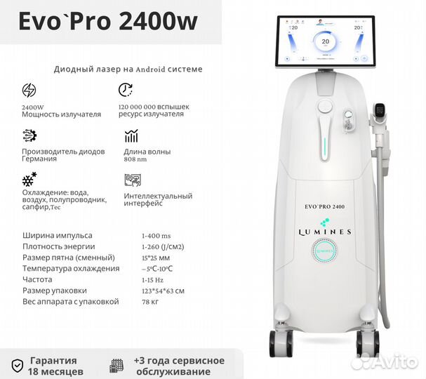 Диодный лазер для эпиляции люминес Evo Pro 2400в