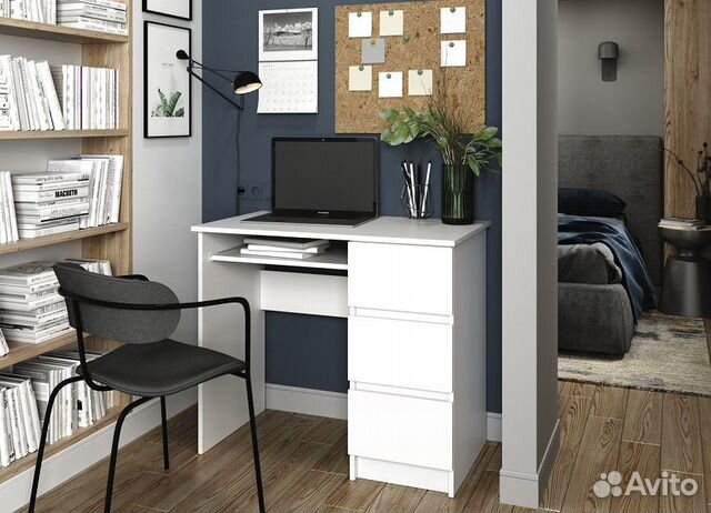 Письменный стол с ящиками, белый