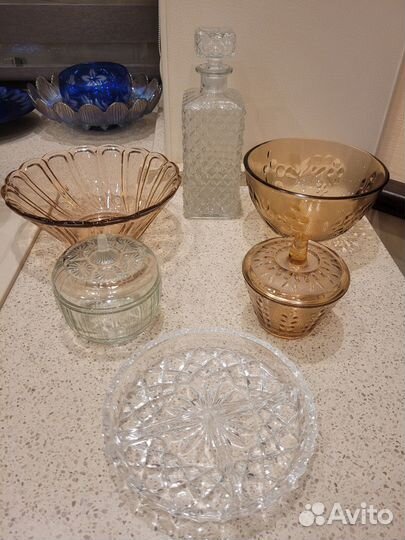 Посуда СССР кобальт розовое стекло