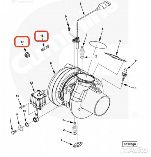 Шилька турбины/гайка Cummins ISX комплект 4шт
