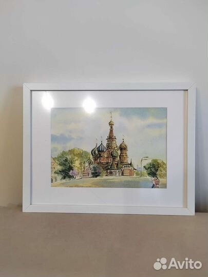 Картина акварель Собор Василия Блаженного Москва