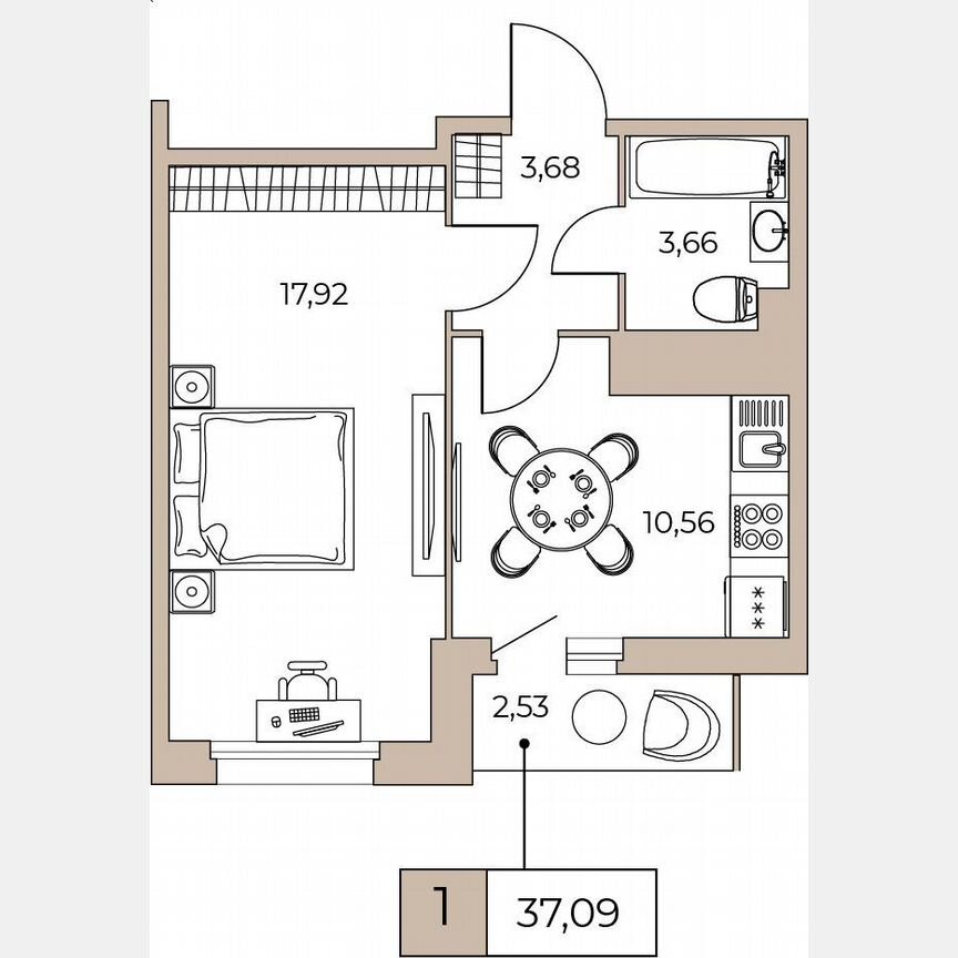1-к. квартира, 36,4 м², 23/24 эт.