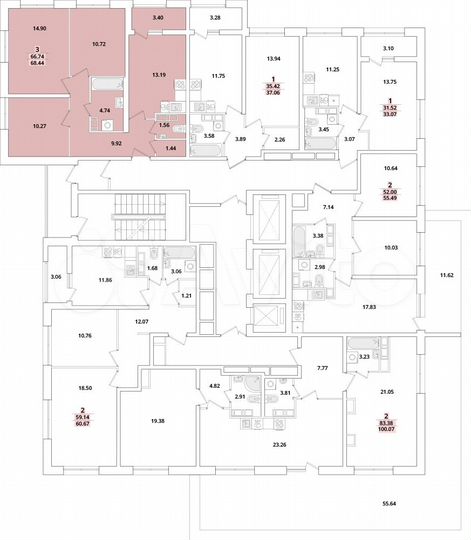 3-к. квартира, 68,4 м², 16/22 эт.