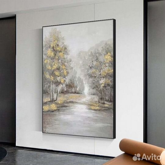 Оригинальная картина маслом пейзаж в золотых тонах