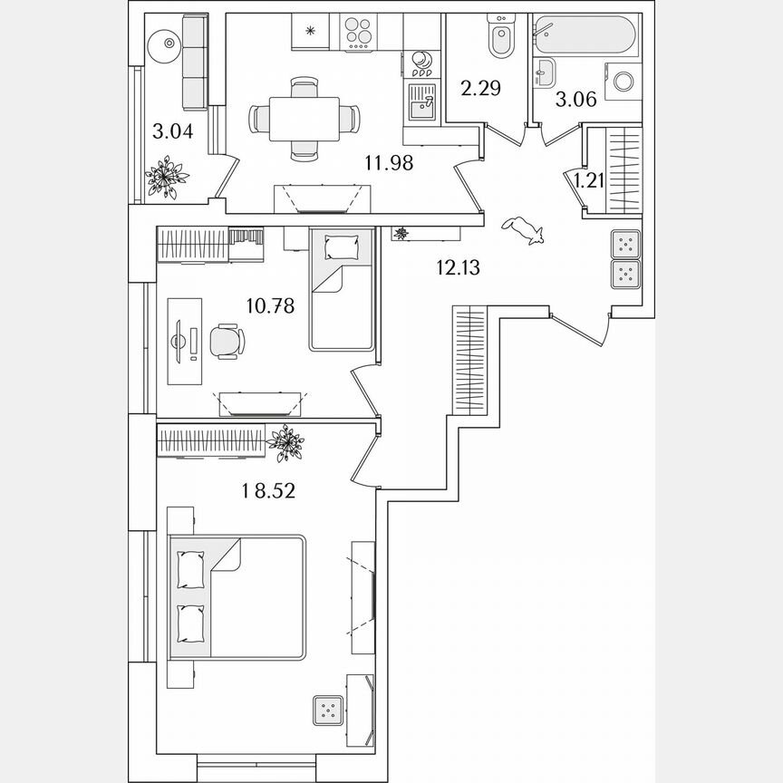 2-к. квартира, 61,5 м², 2/22 эт.