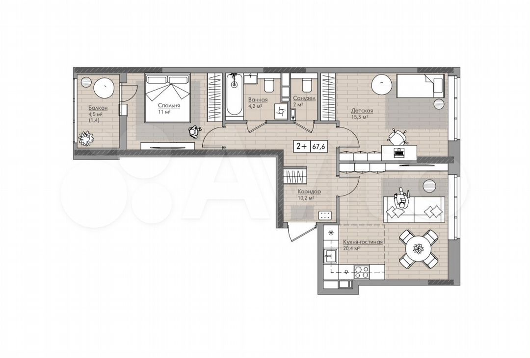 3-к. квартира, 62 м², 2/18 эт.